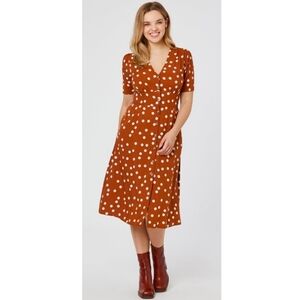 Nwt Joanie Clothing Retro Brown Polka Dot Midi Dress